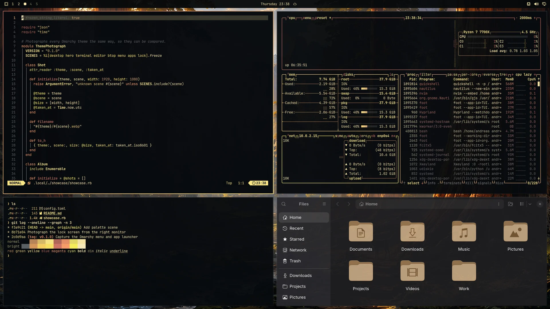 Sequoia: Neovim, terminal, btop and Files
