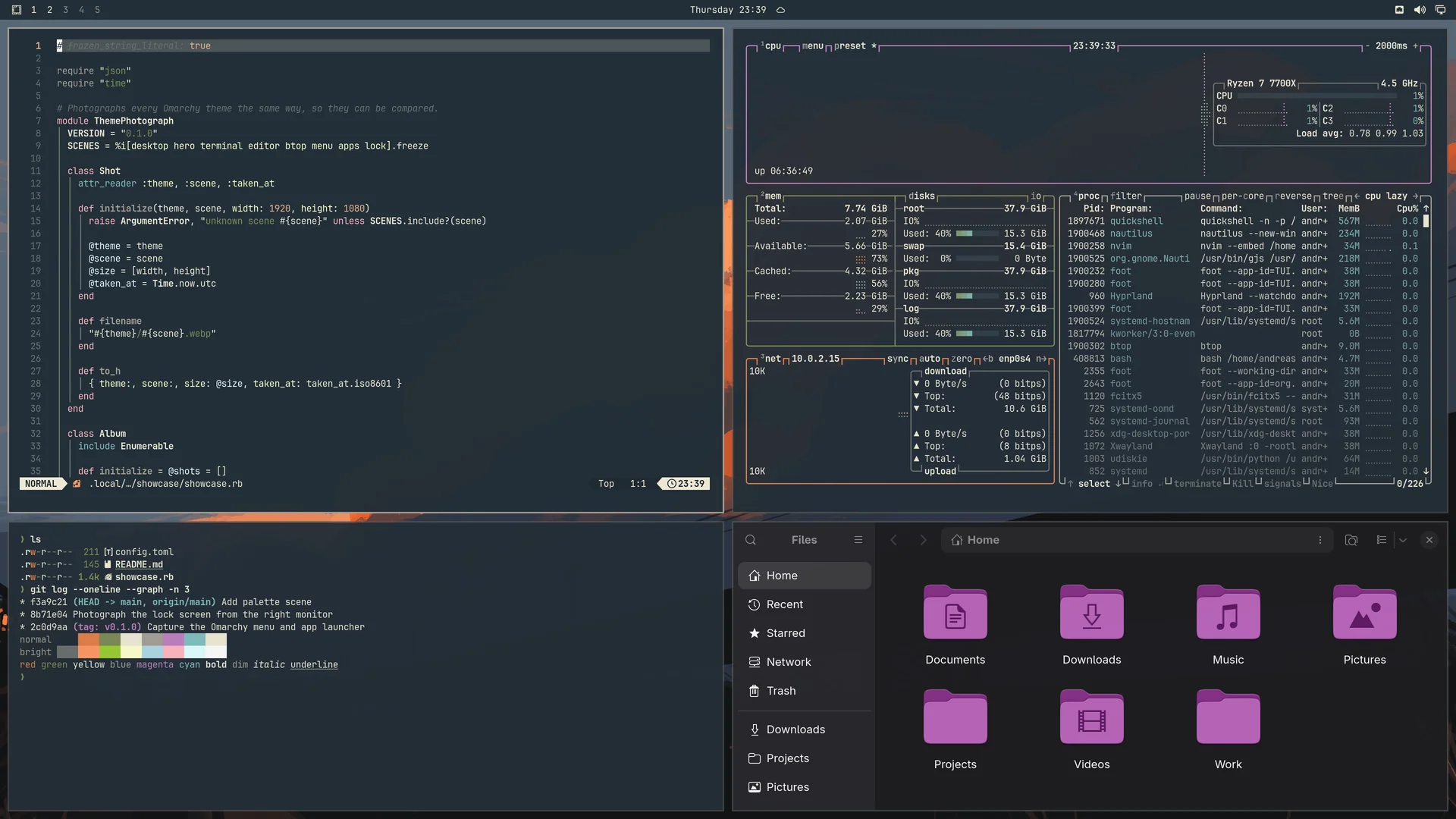Serenity: Neovim, terminal, btop and Files
