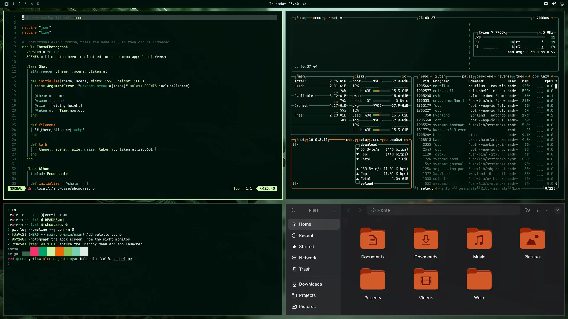 Shades of Jade: Neovim, terminal, btop and Files