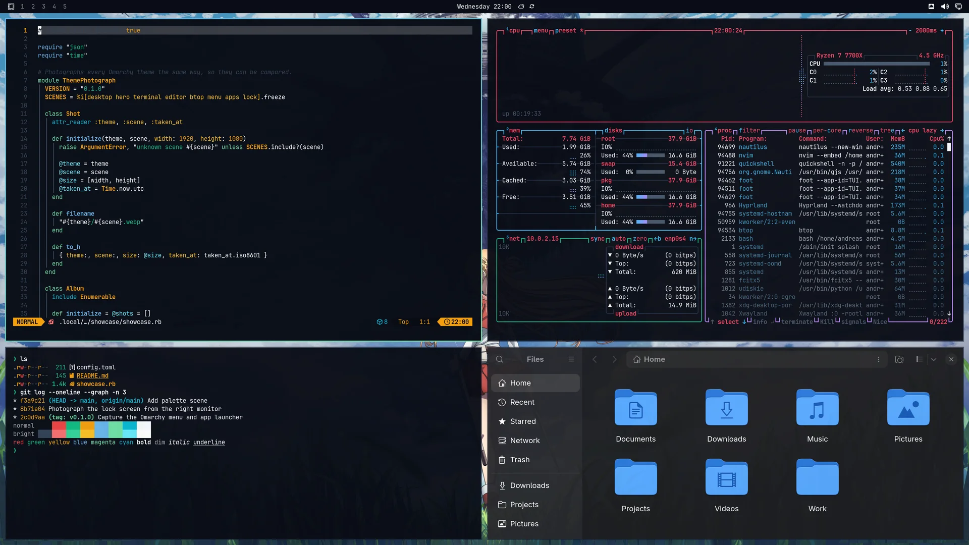 Shinsekai: Neovim, terminal, btop and Files