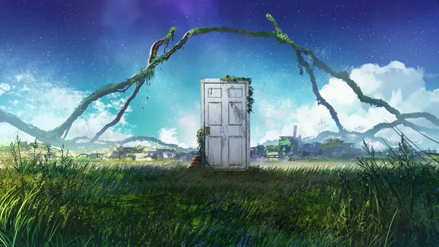 Shinsekai wallpaper: suzume door starry 4k