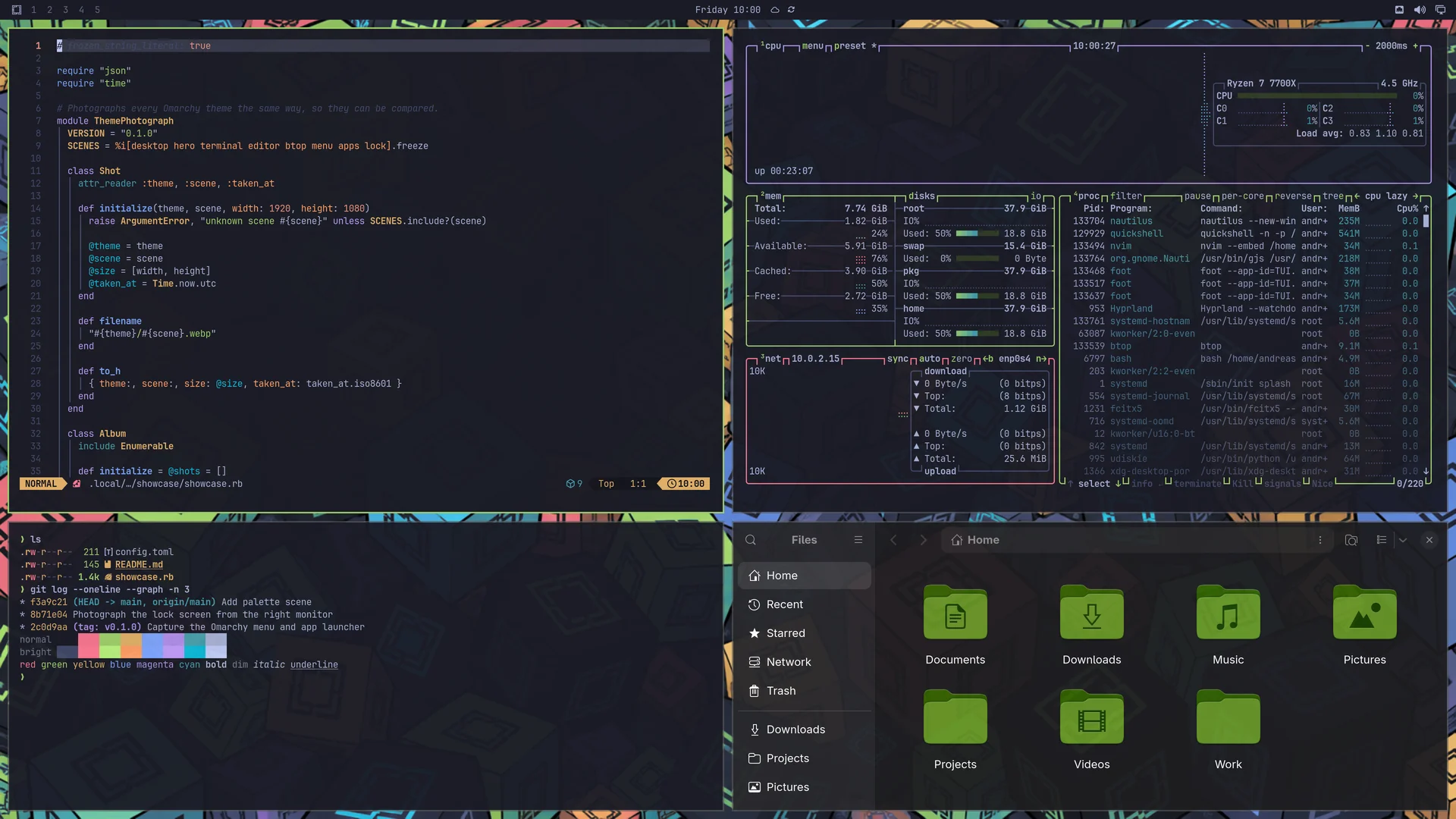 Signature: Neovim, terminal, btop and Files