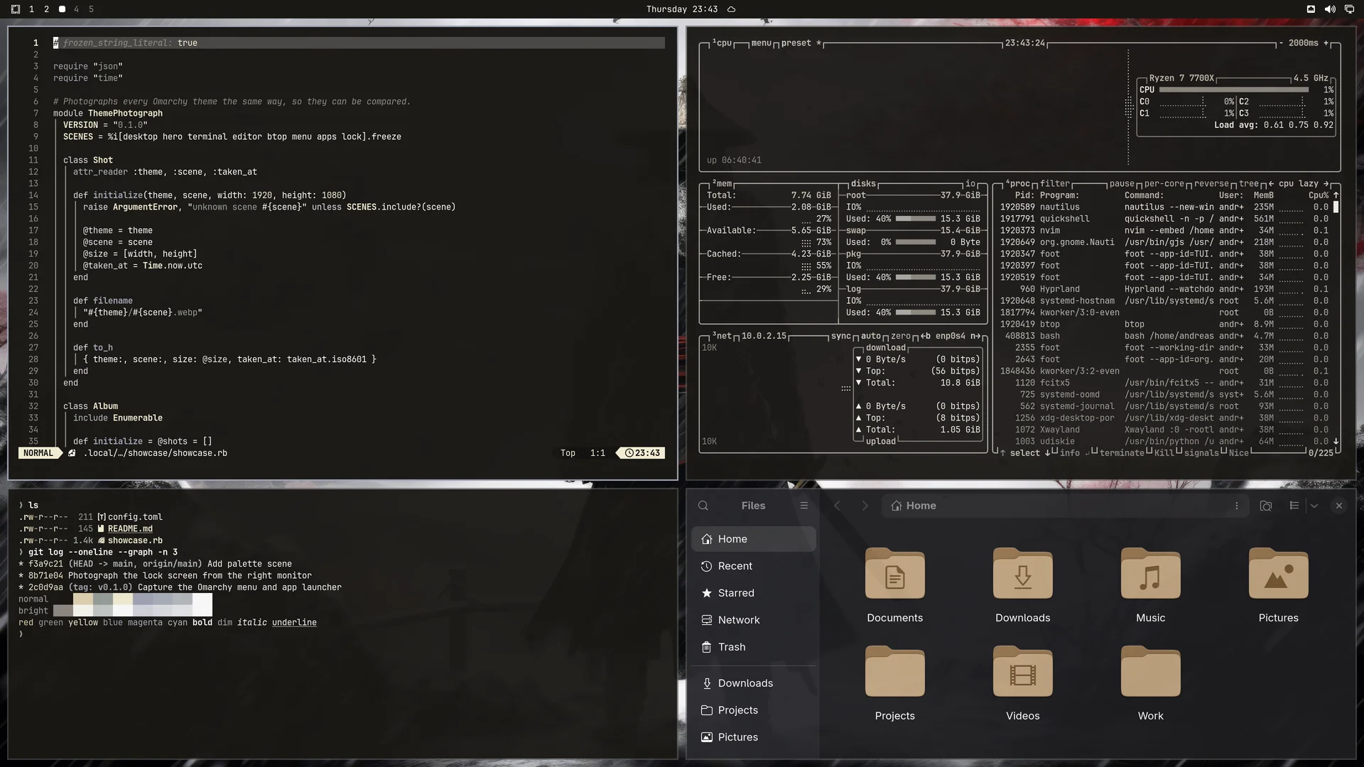 Softteal: Neovim, terminal, btop and Files