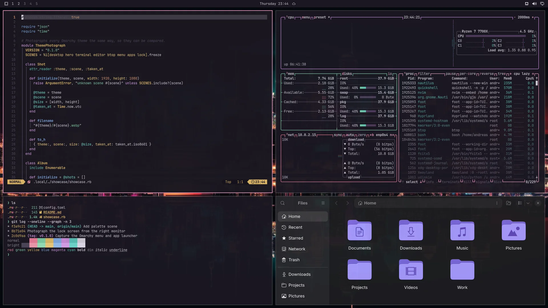 Soho: Neovim, terminal, btop and Files