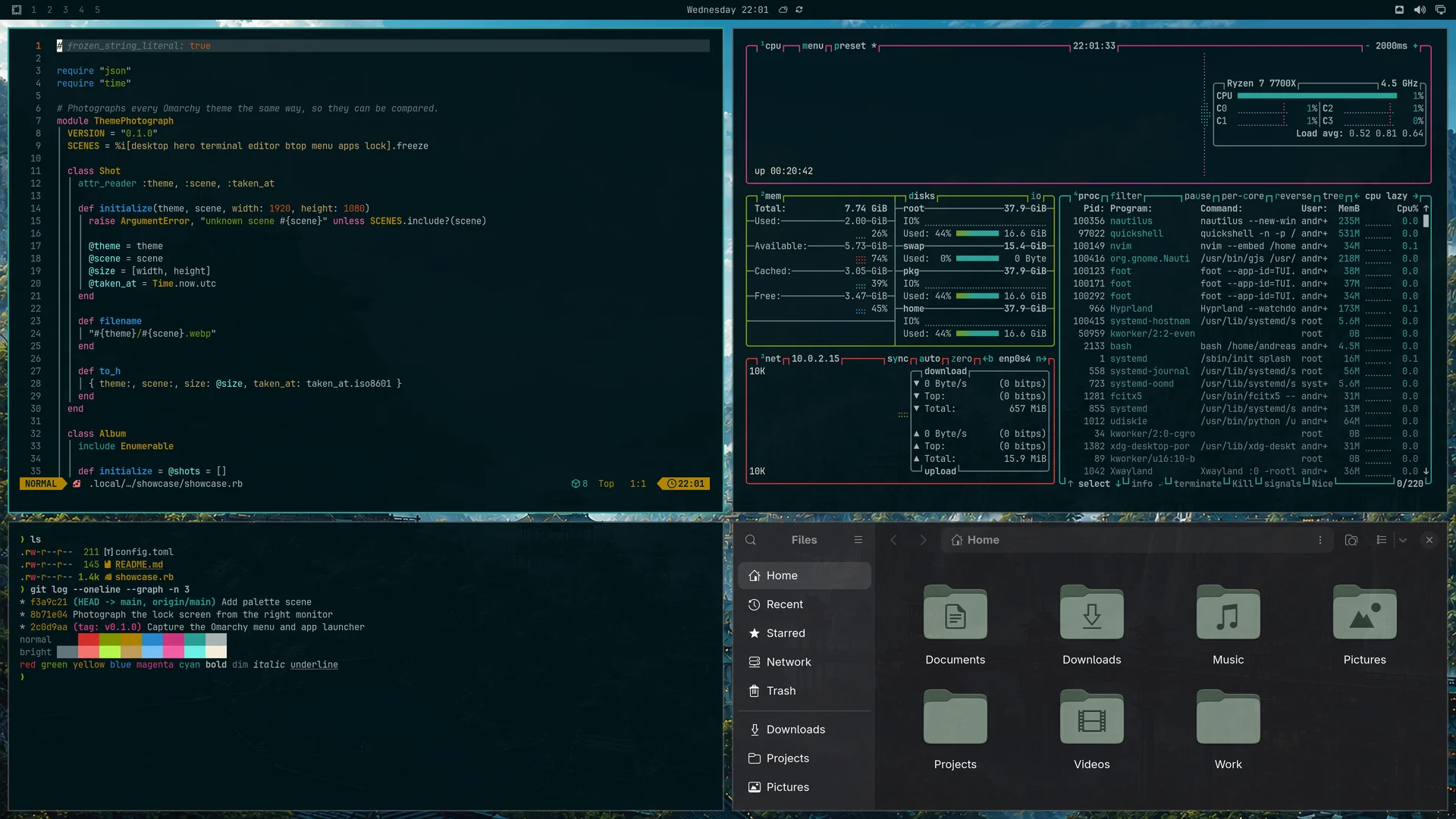 Solarized Japan: Neovim, terminal, btop and Files