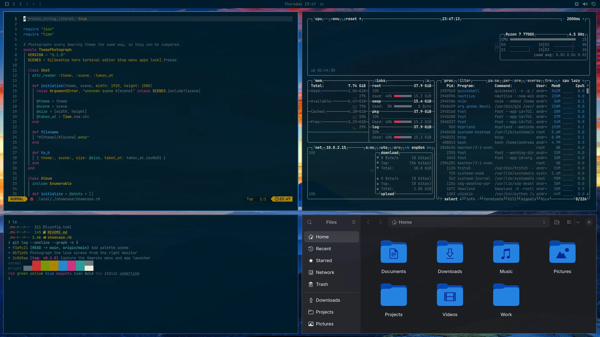 Solarized Osaka: Neovim, terminal, btop and Files