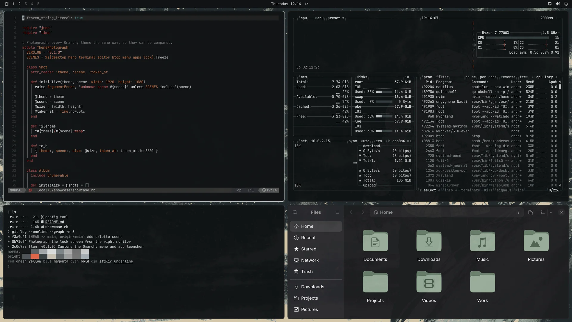 Solitude: Neovim, terminal, btop and Files