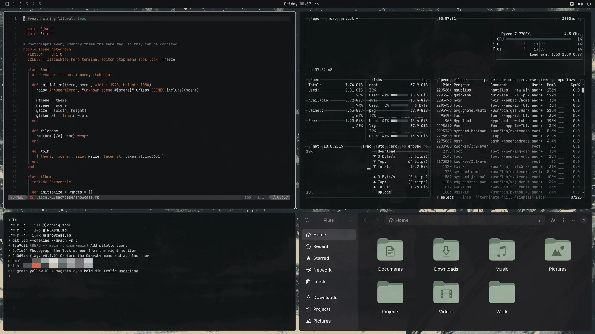 Solitude: Neovim, terminal, btop and Files