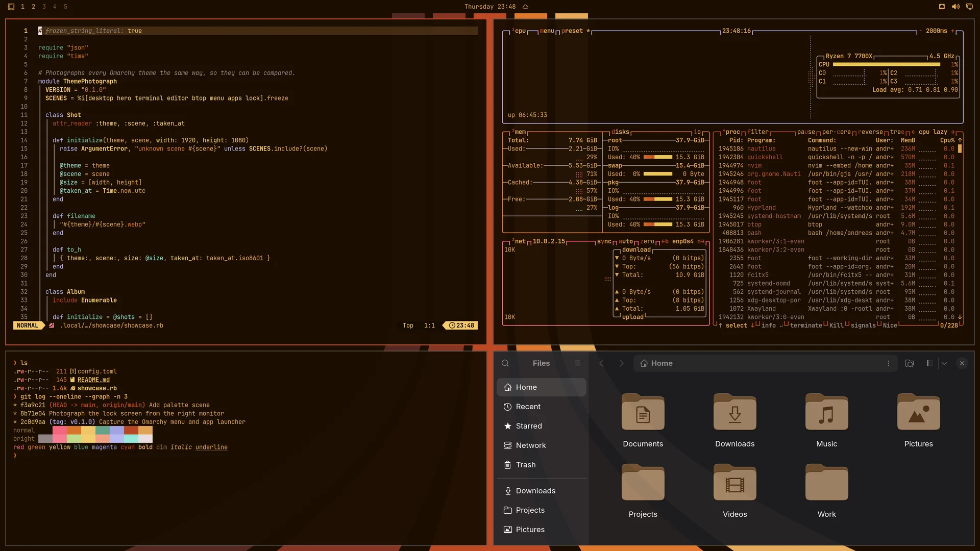 Space Monkey: Neovim, terminal, btop and Files