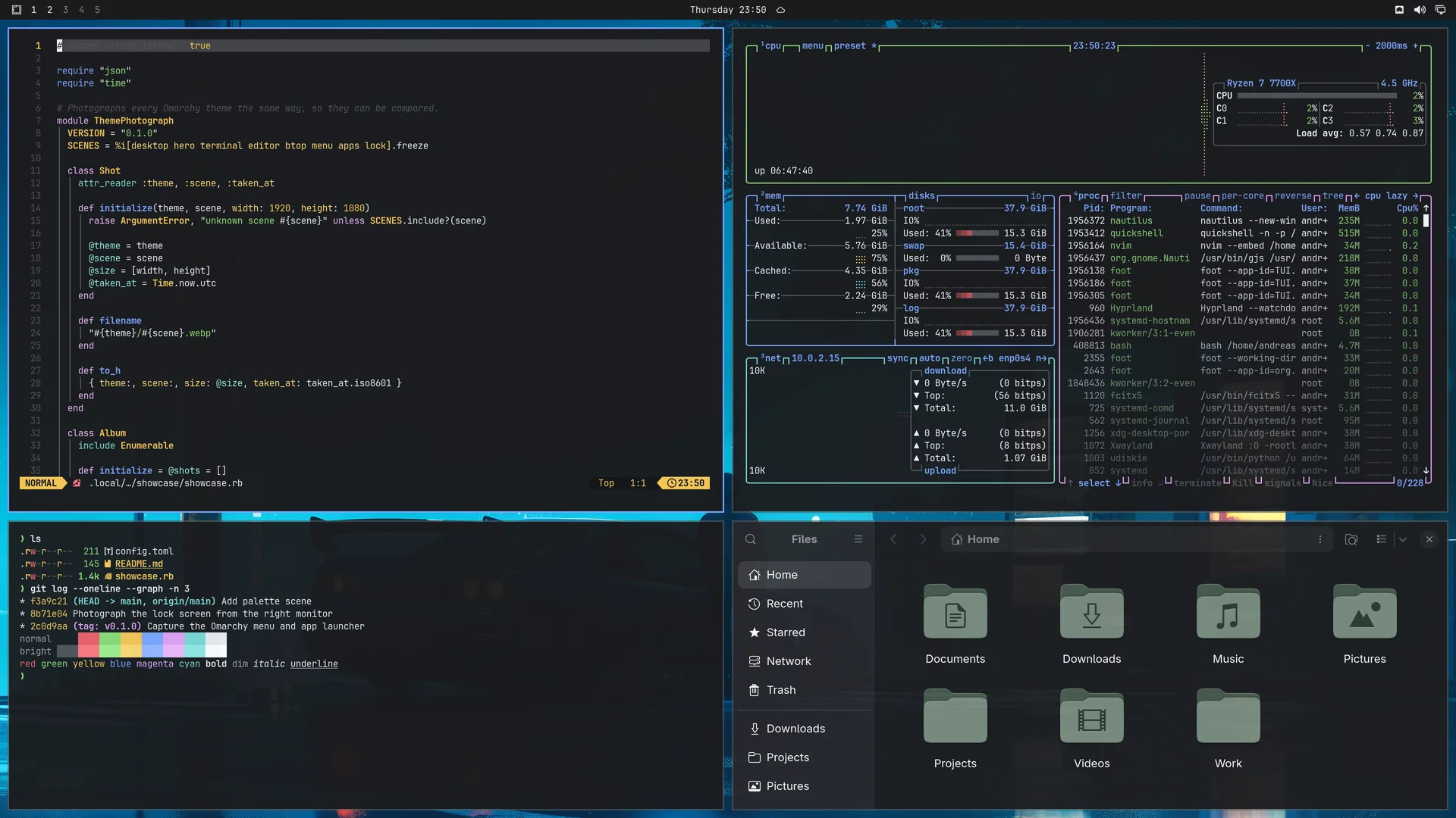 Spectra: Neovim, terminal, btop and Files