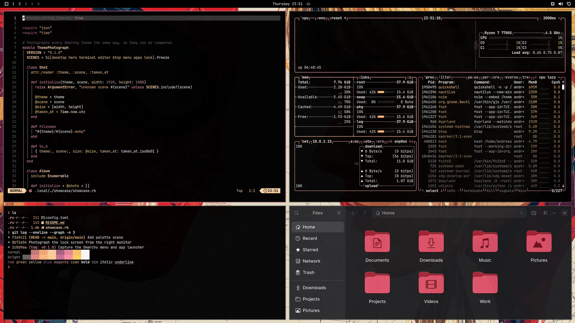 Spiderman: Neovim, terminal, btop and Files