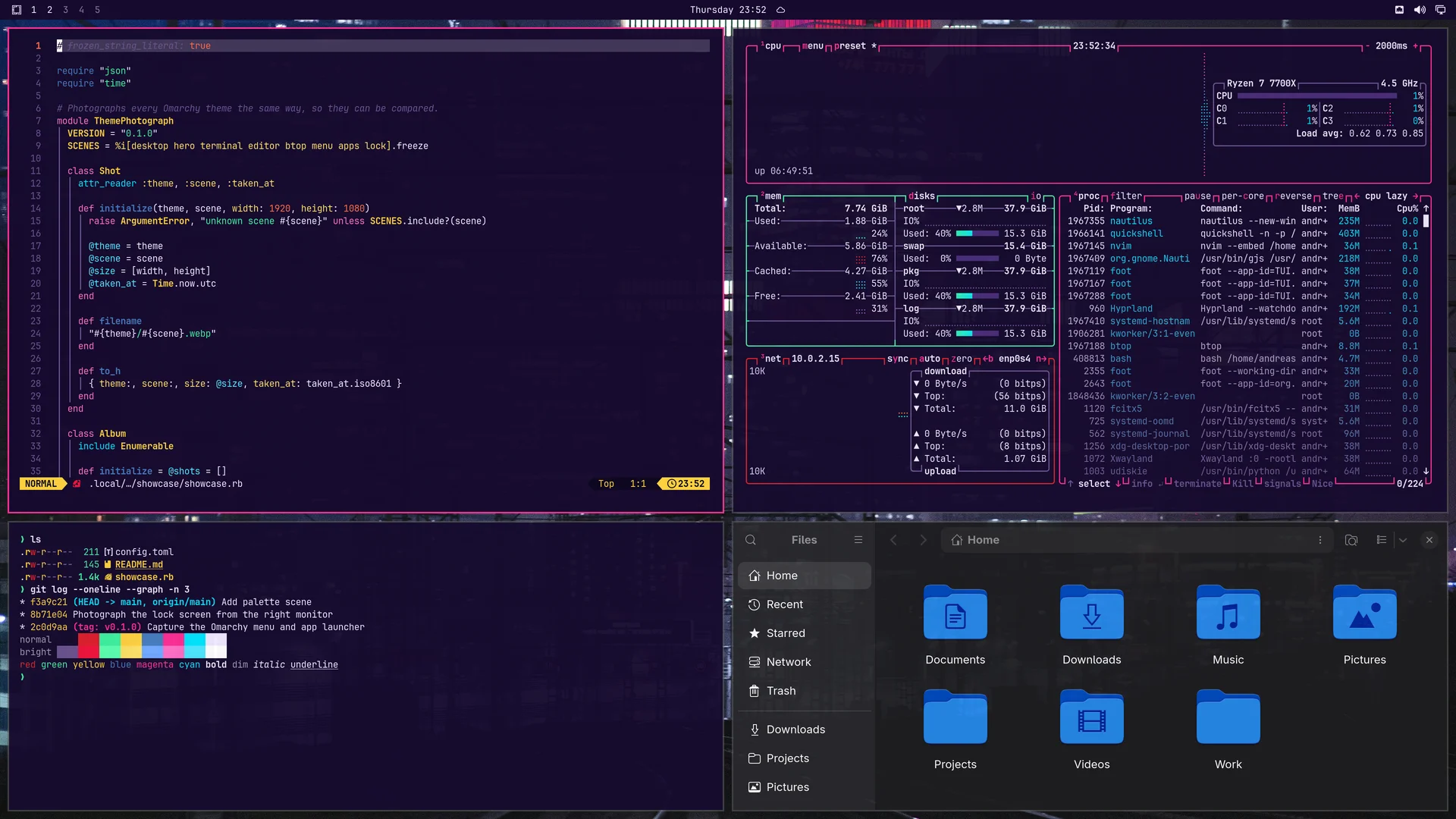 Spiderverse: Neovim, terminal, btop and Files