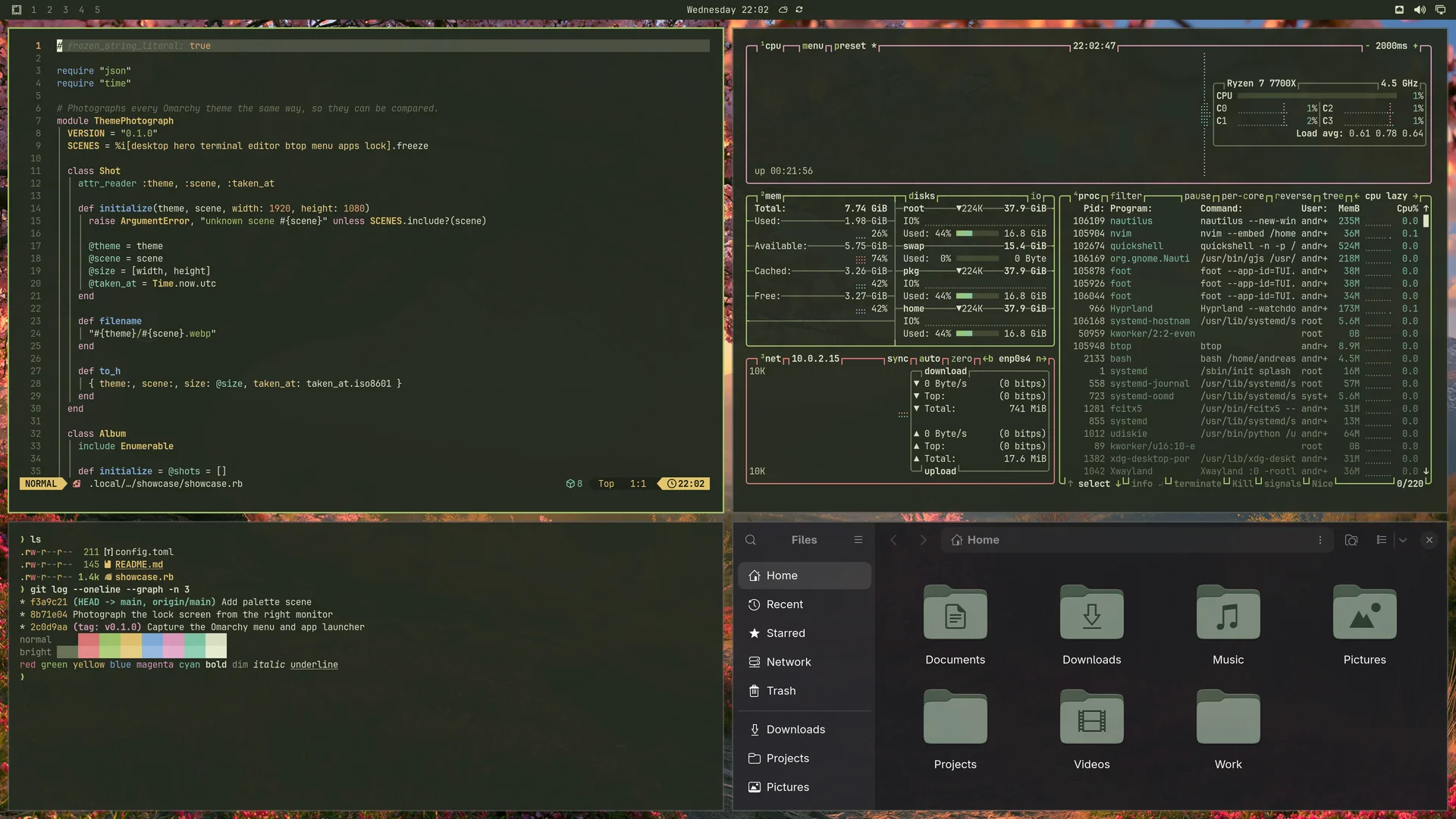 Spring: Neovim, terminal, btop and Files