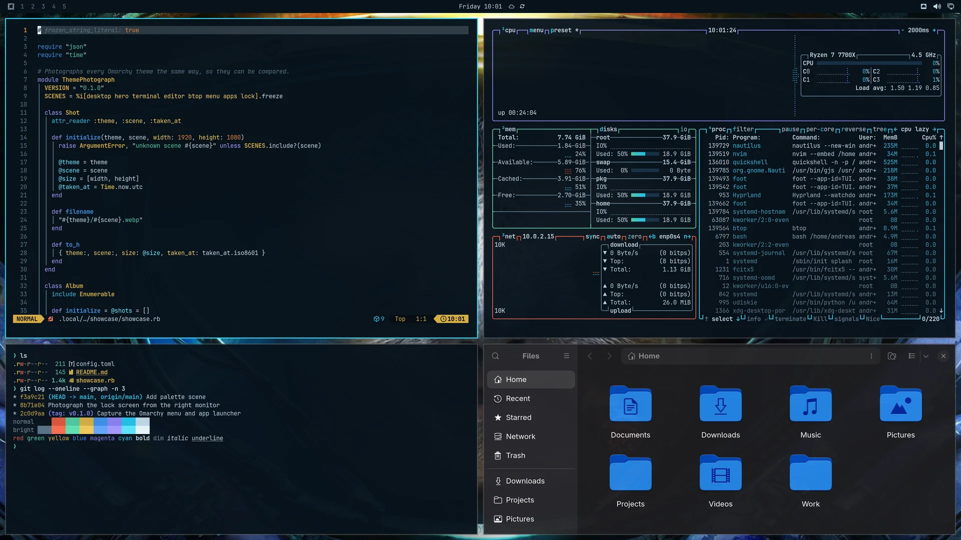 Starcraft: Neovim, terminal, btop and Files