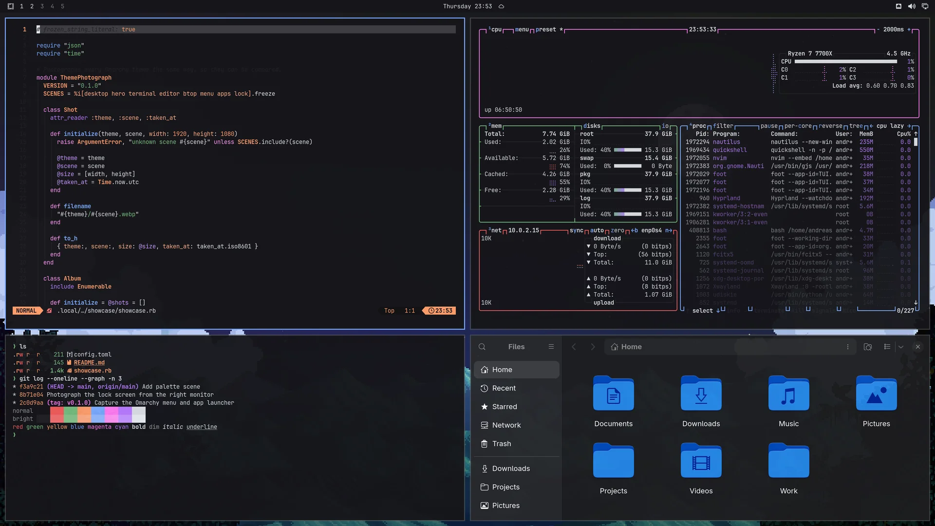 Stardew: Neovim, terminal, btop and Files