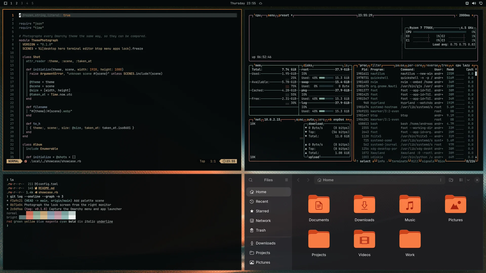 Starsend: Neovim, terminal, btop and Files