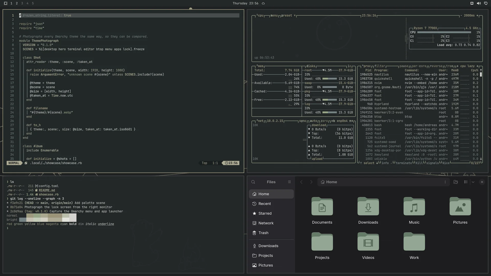 Stillmoon: Neovim, terminal, btop and Files
