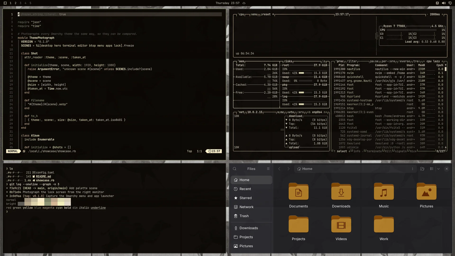 Stills In Motion: Neovim, terminal, btop and Files