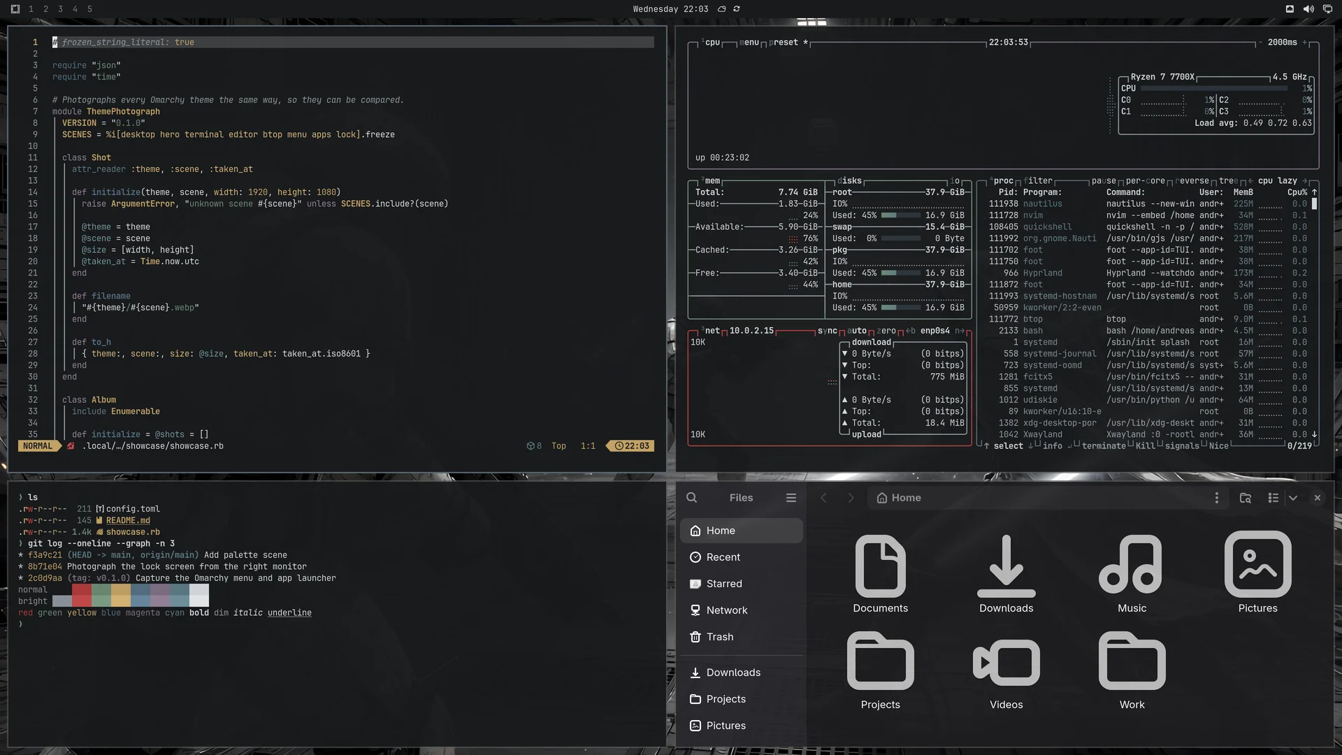 Stormtrooper: Neovim, terminal, btop and Files