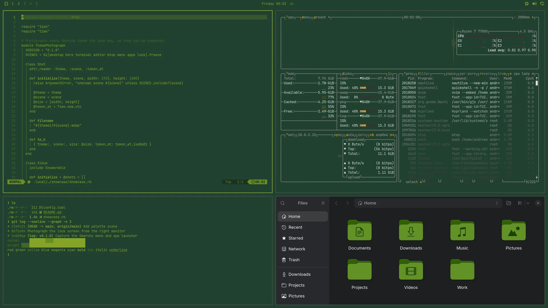 Super Game Bro: Neovim, terminal, btop and Files