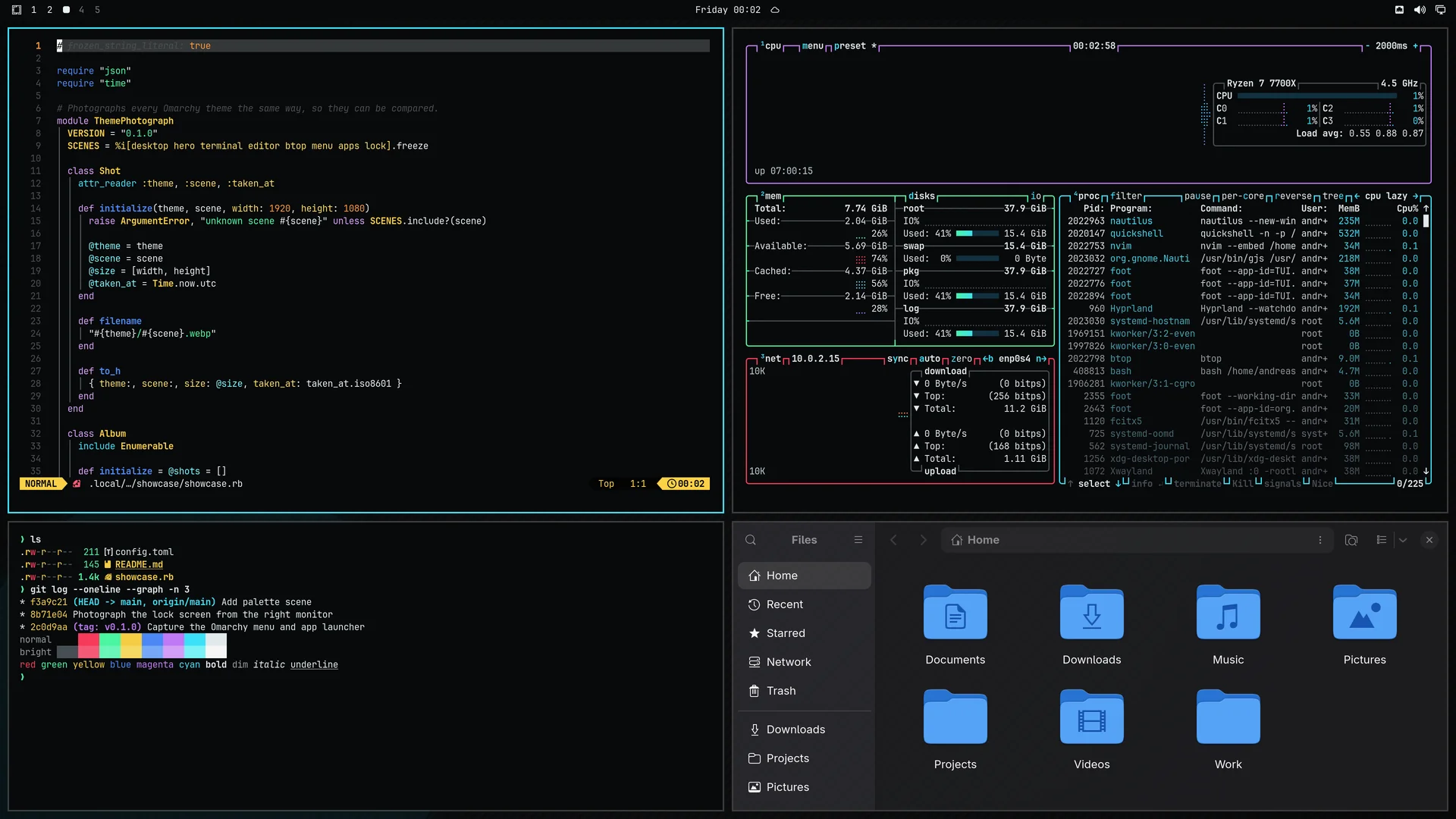 Sword Art Omarchy: Neovim, terminal, btop and Files