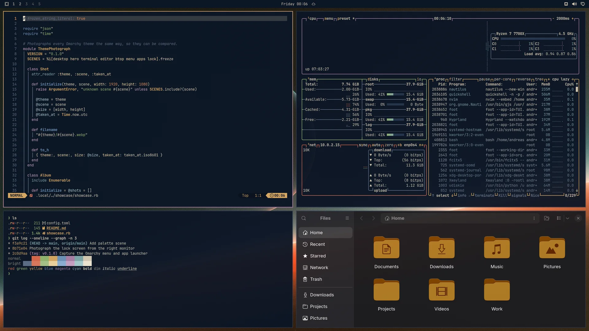 Terminus: Neovim, terminal, btop and Files