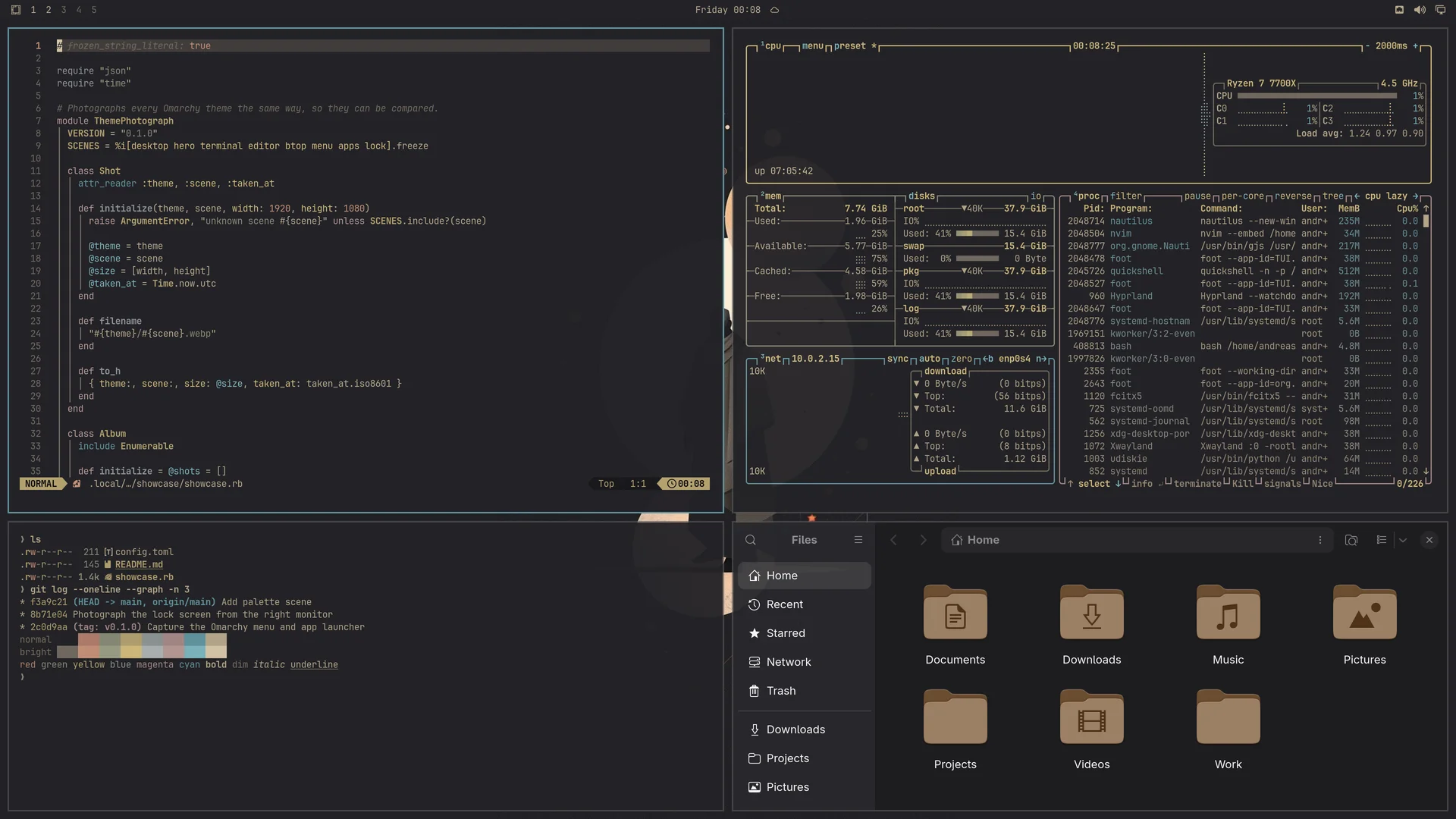 The Black Pharaoh: Neovim, terminal, btop and Files