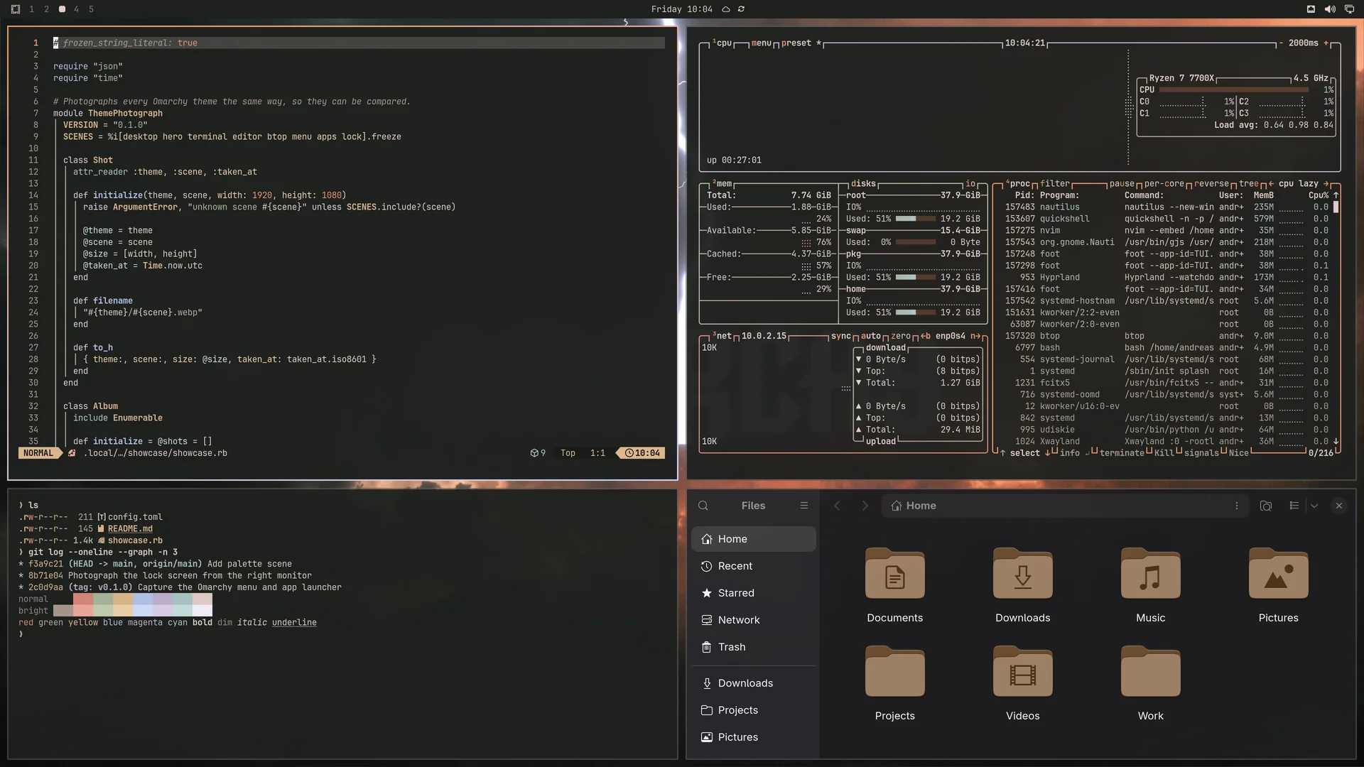 Thunderstruck: Neovim, terminal, btop and Files