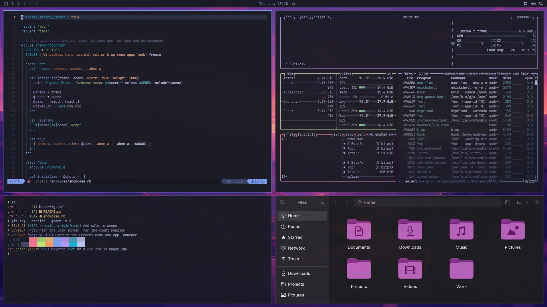 Tokyo Night: Neovim, terminal, btop and Files