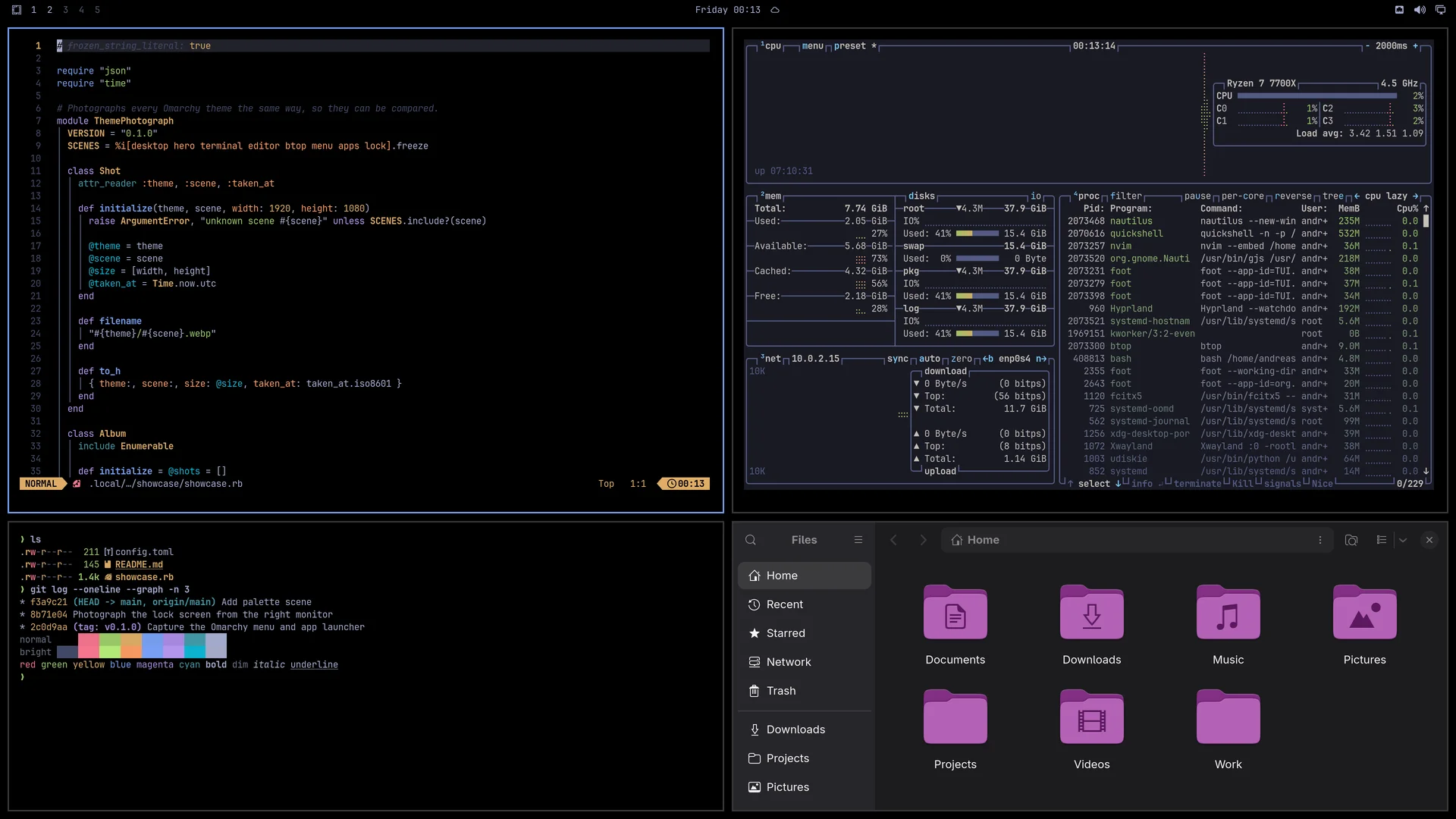 Tokyo Night OLED: Neovim, terminal, btop and Files