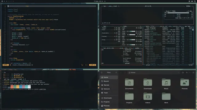 Tranquility: Neovim, terminal, btop and Files