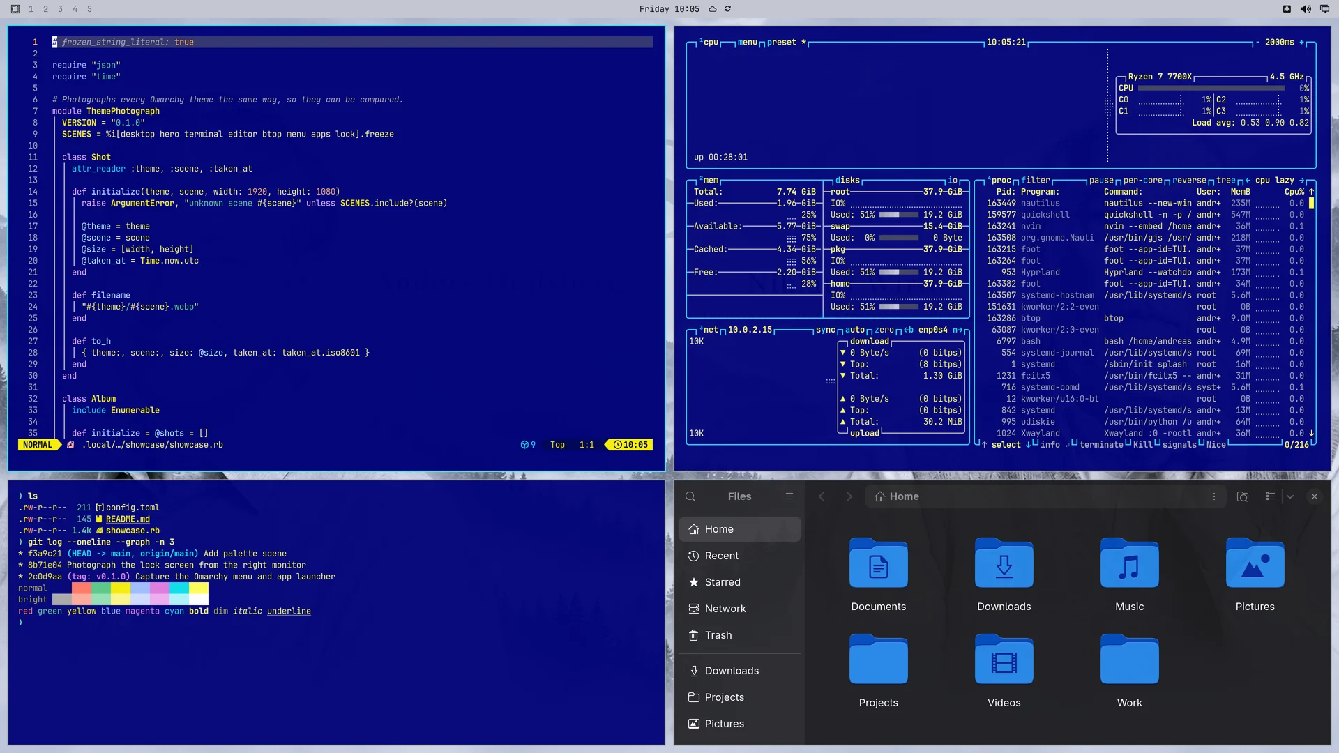 Turbo Pascal: Neovim, terminal, btop and Files