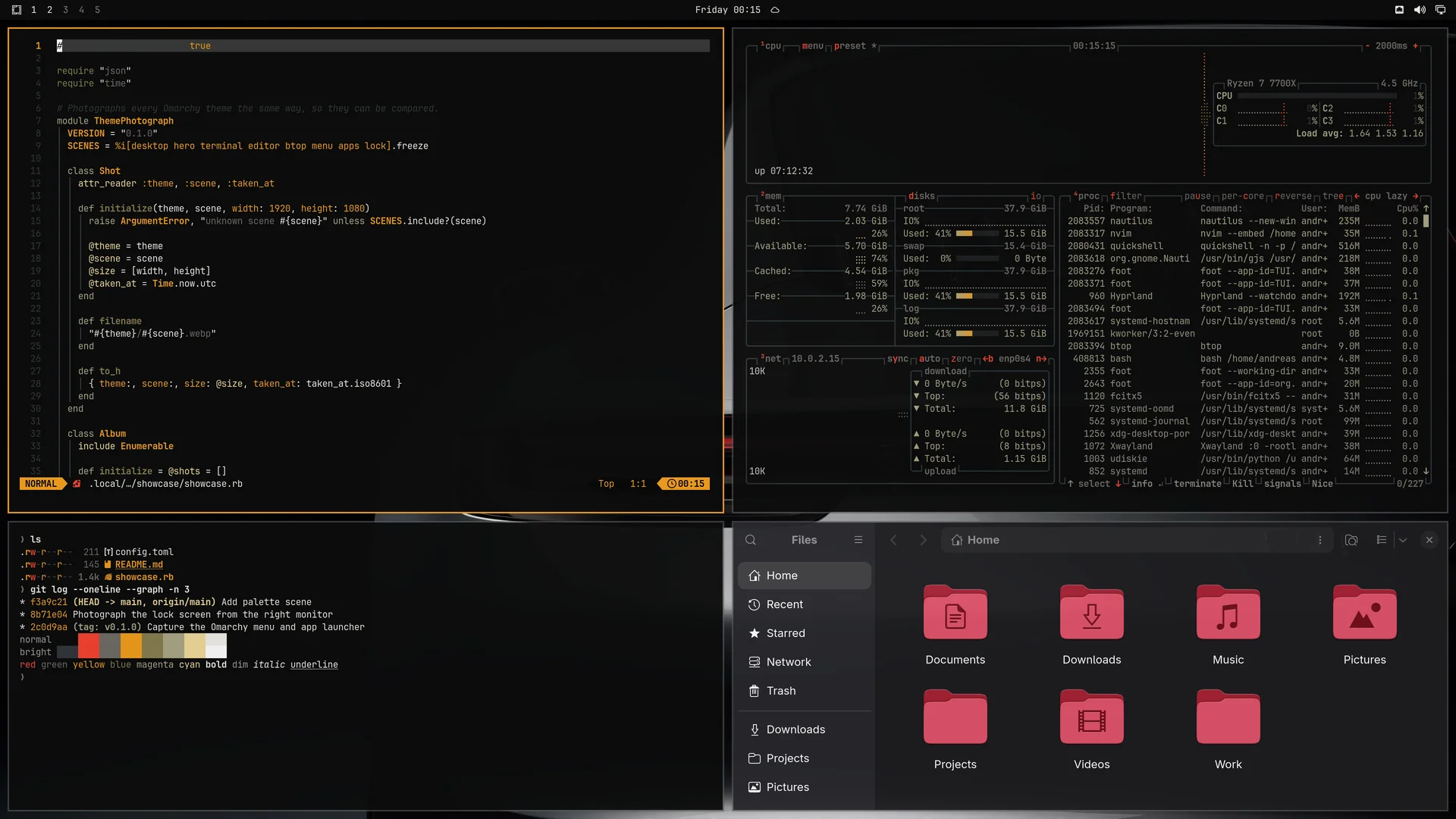 Turbonite: Neovim, terminal, btop and Files