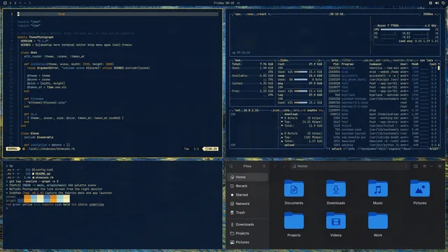 Van Gogh: Neovim, terminal, btop and Files