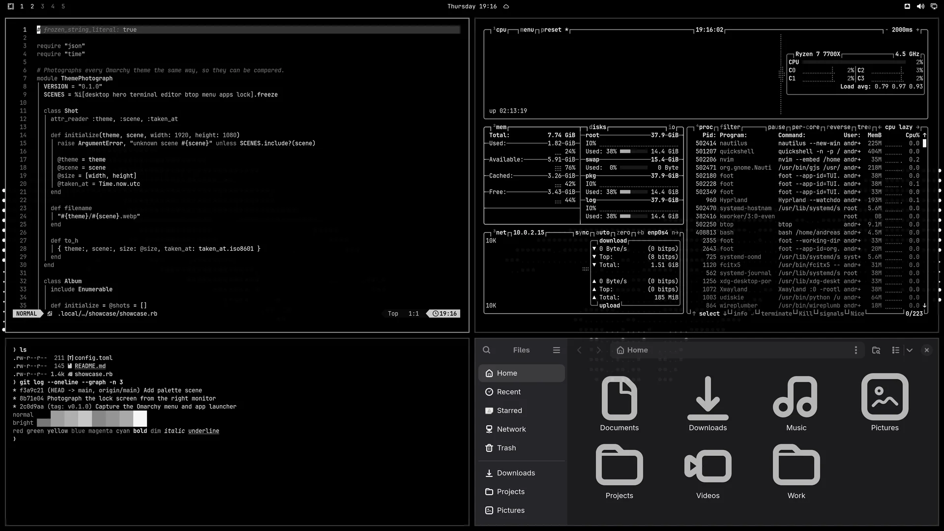 Vantablack: Neovim, terminal, btop and Files