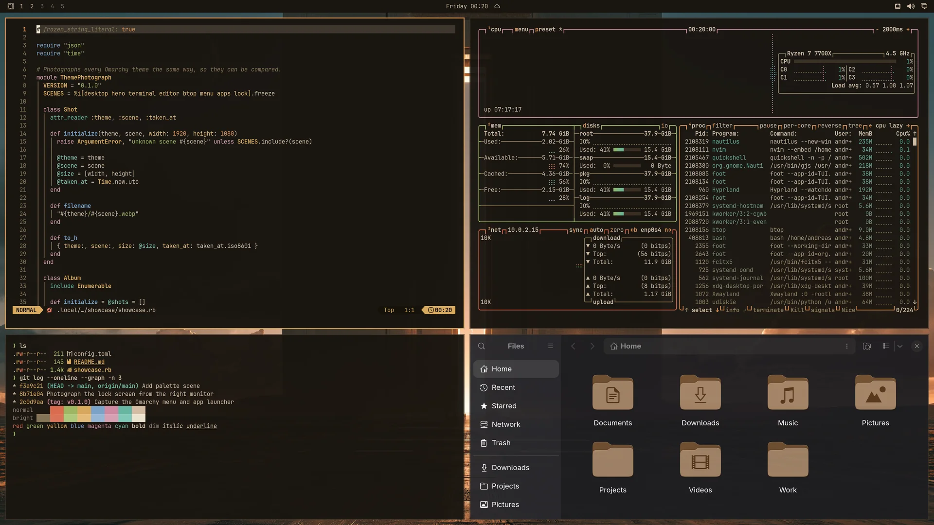 Vault: Neovim, terminal, btop and Files