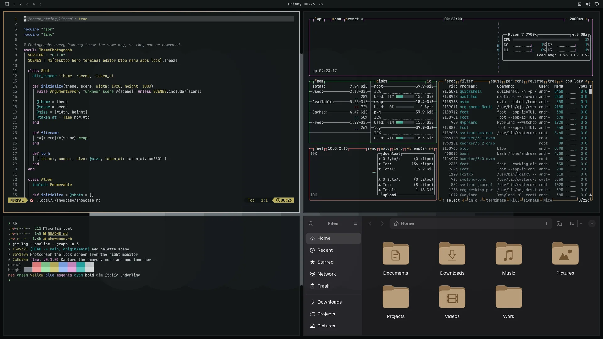 Vernier: Neovim, terminal, btop and Files