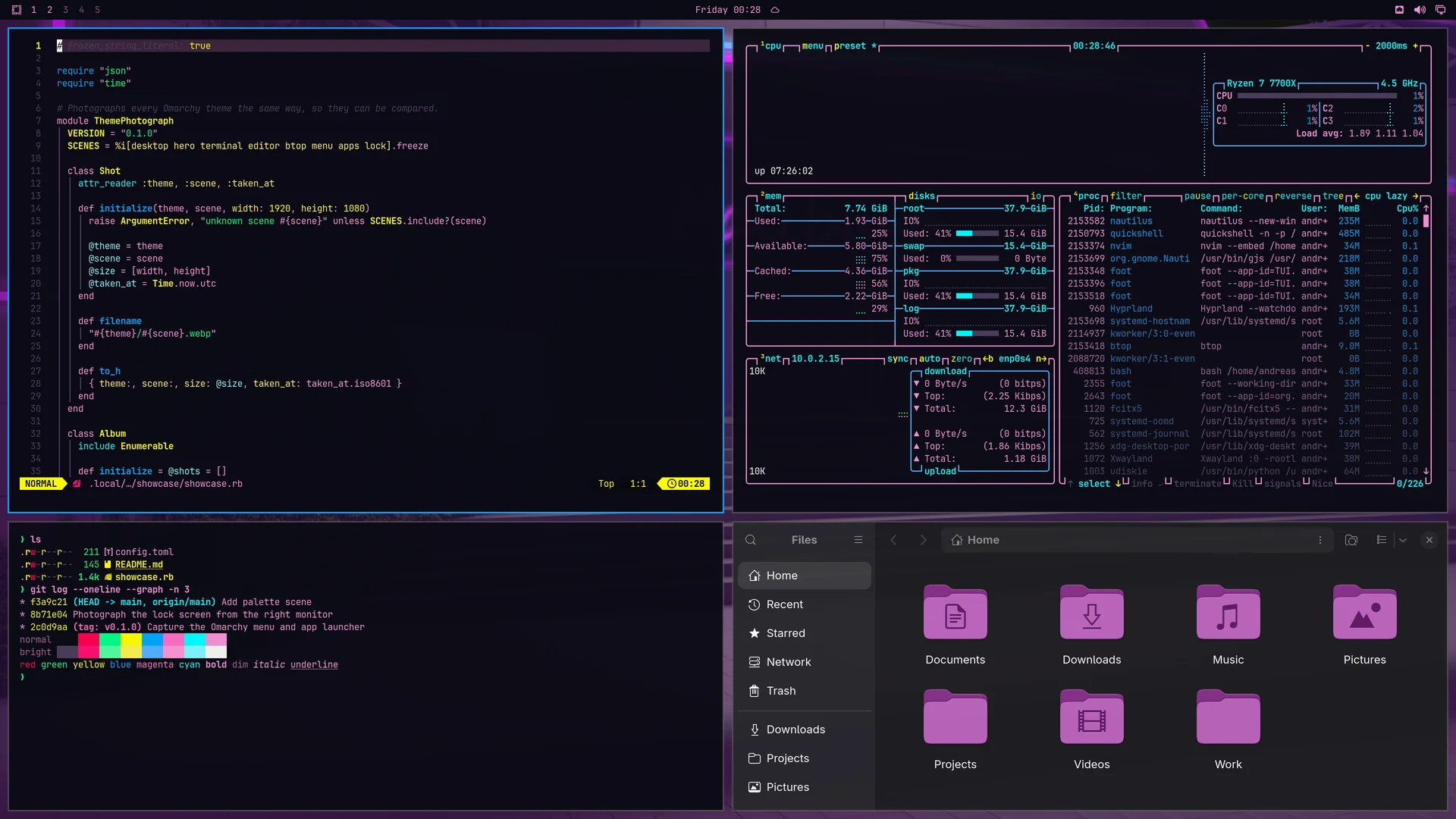 Vice City: Neovim, terminal, btop and Files