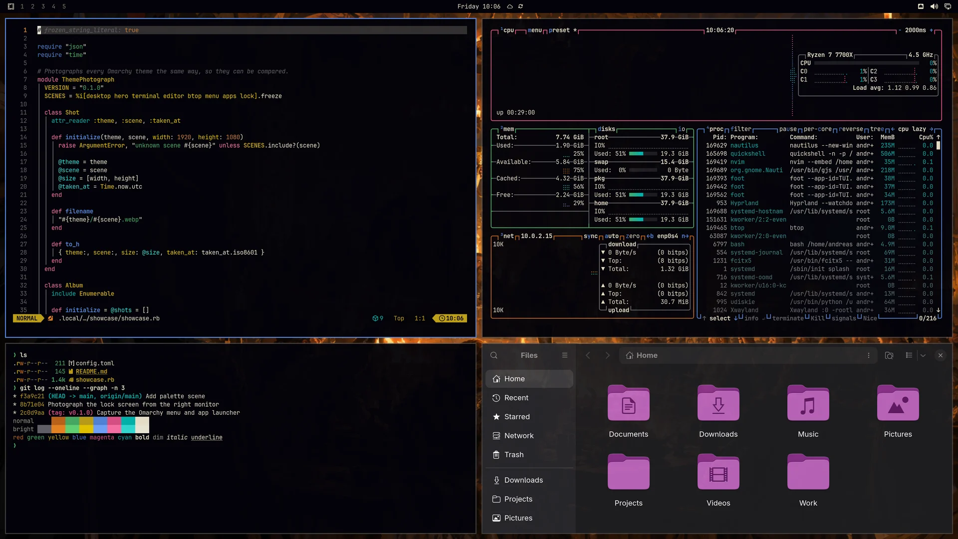 Vikings: Neovim, terminal, btop and Files