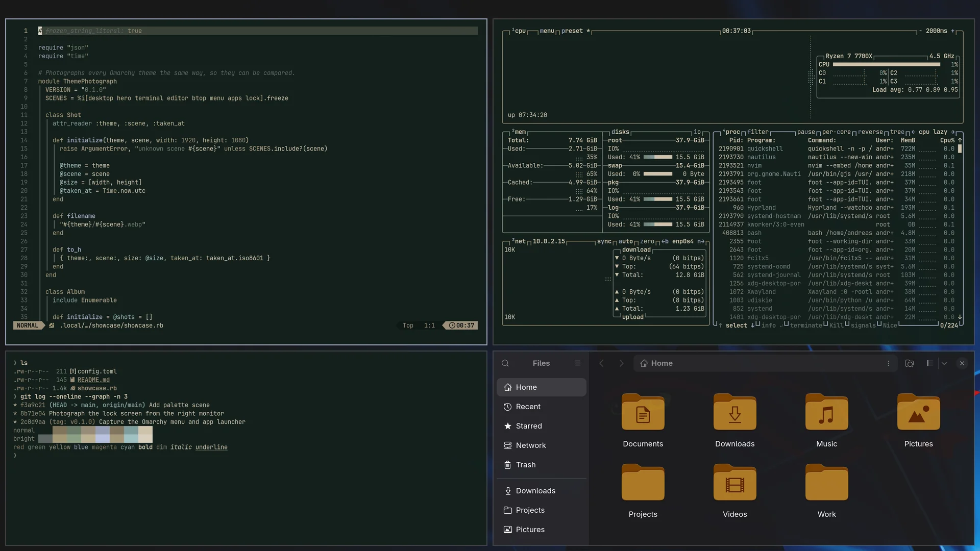 Winslow: Neovim, terminal, btop and Files