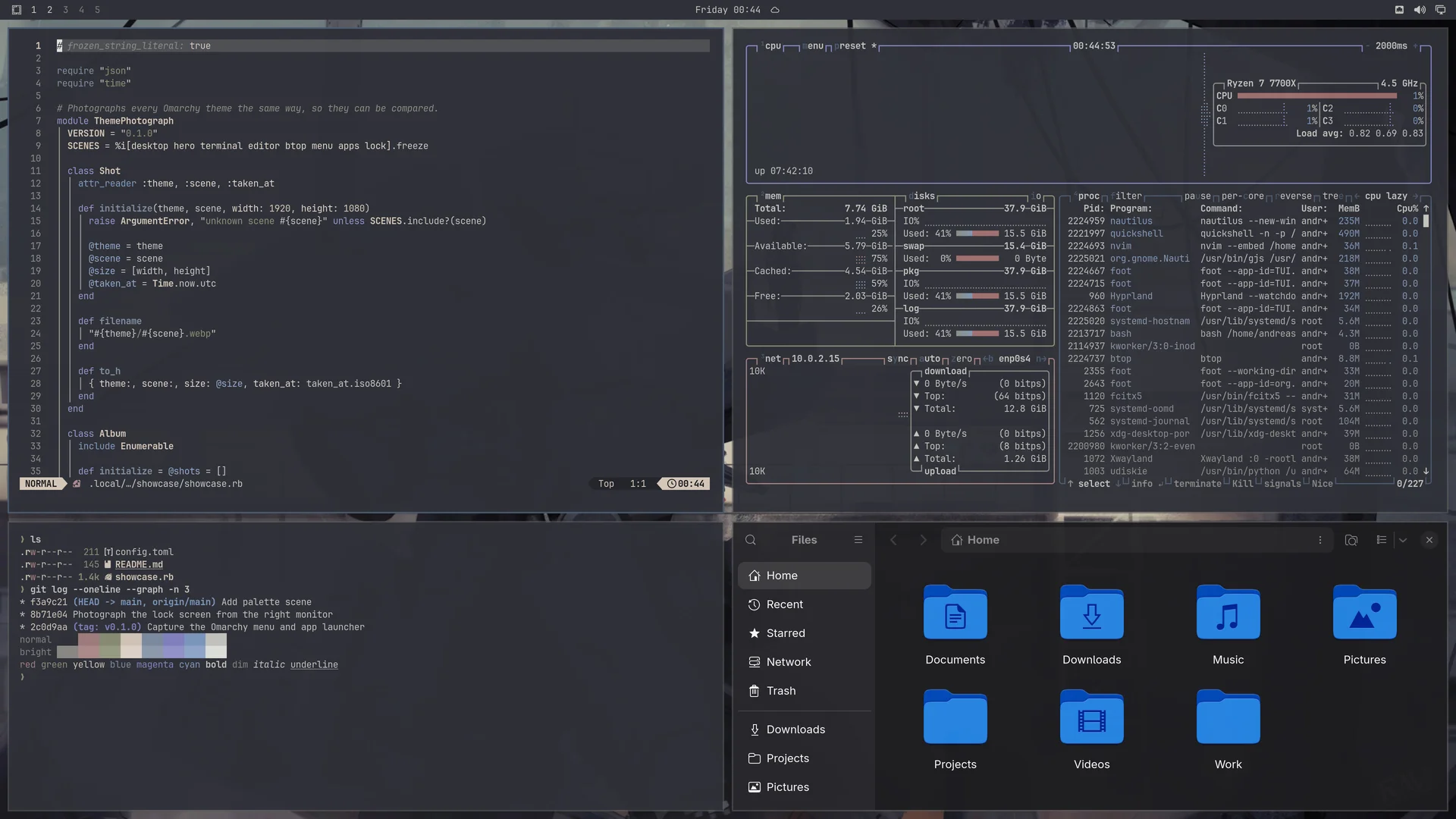 X 1632: Neovim, terminal, btop and Files